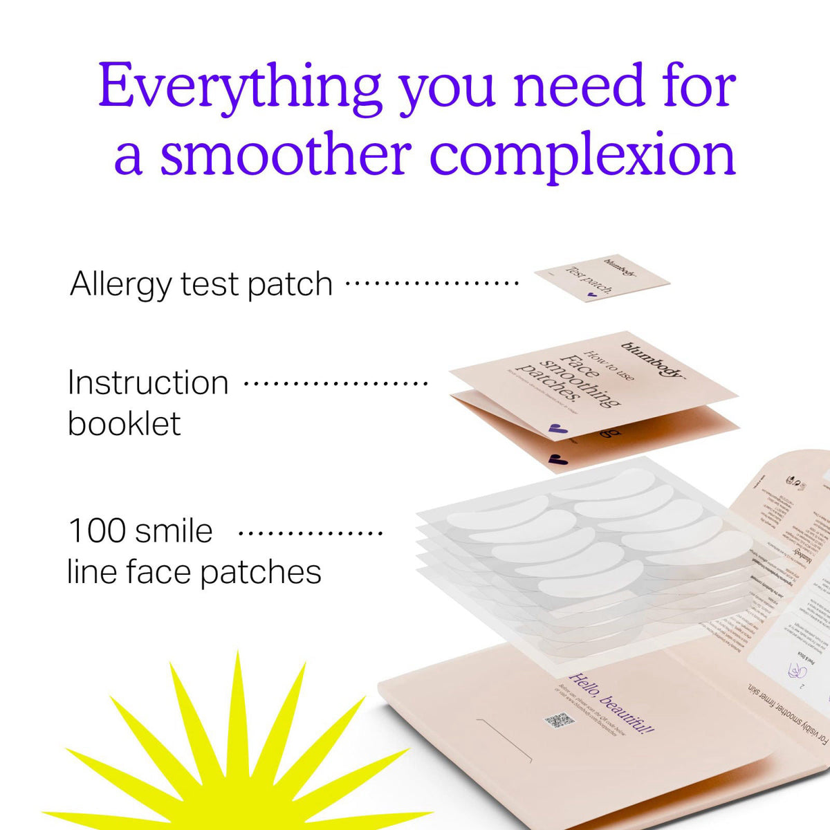 BLUMBODY Smile Line Patches for Marionette Lines, Nasolabial Folds 100 pcs – back view and specifications