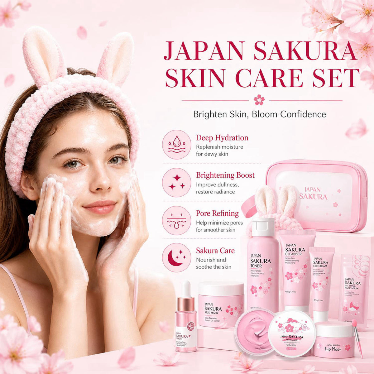ZARICS Sakura Skin Care Set for Kids Teen Girls, Birthday Christmas Gifts, 12 PCS – close-up detail
