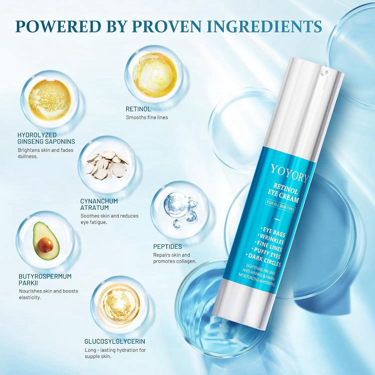 YOYORY Retinol Eye Cream for Eye Bags - Anti-Aging Under Eye Treatment for Dark Circles, Wrinkles,Fine Lines, Puffiness 