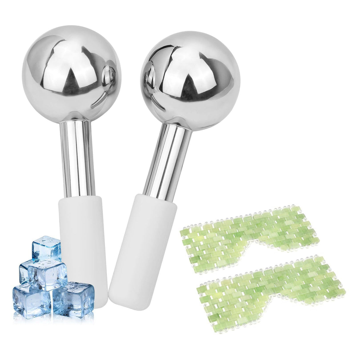 LazyGa 2PCS Jade Eye Mask & Ice Globes Set for Face & Eyes to Reduce Puffiness, Wrinkles, Dark Circles Spa & Esthetician