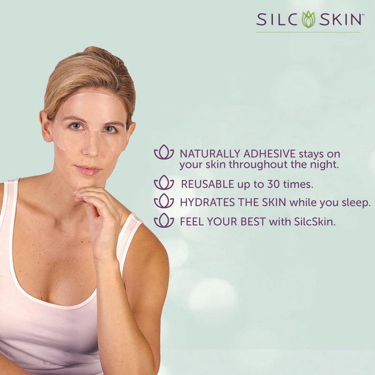 Silc Skin Facial Wrinkle Patches, Reusable Silicone Multi-Area Set, 4 Pads – close-up detail