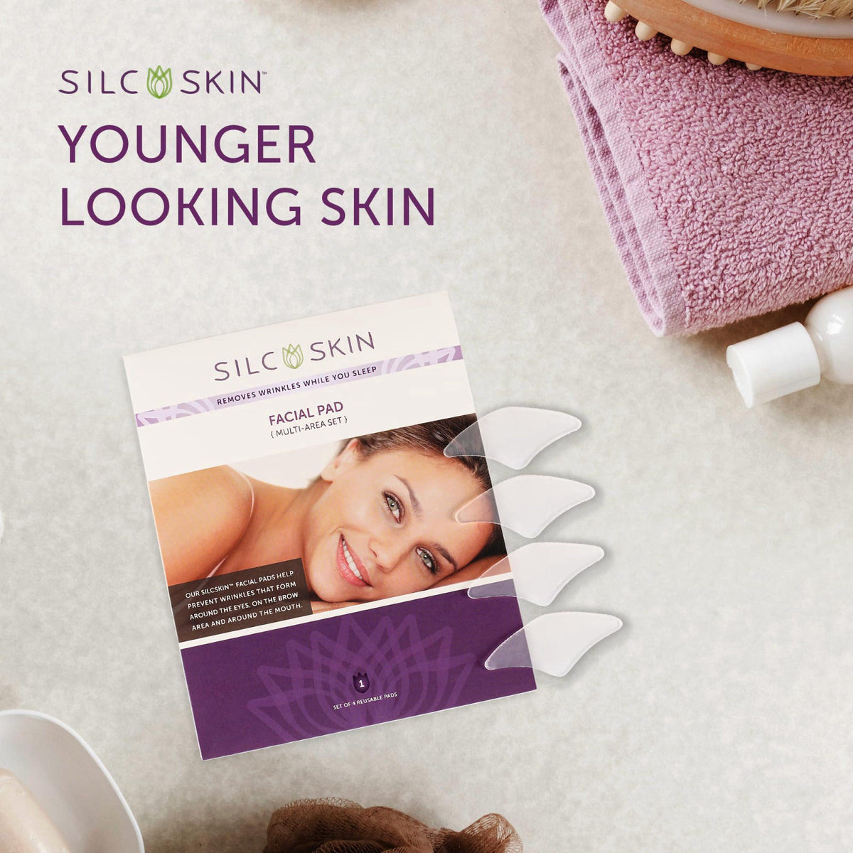 Silc Skin Facial Wrinkle Patches, Reusable Silicone Multi-Area Set, 4 Pads – alternate angle