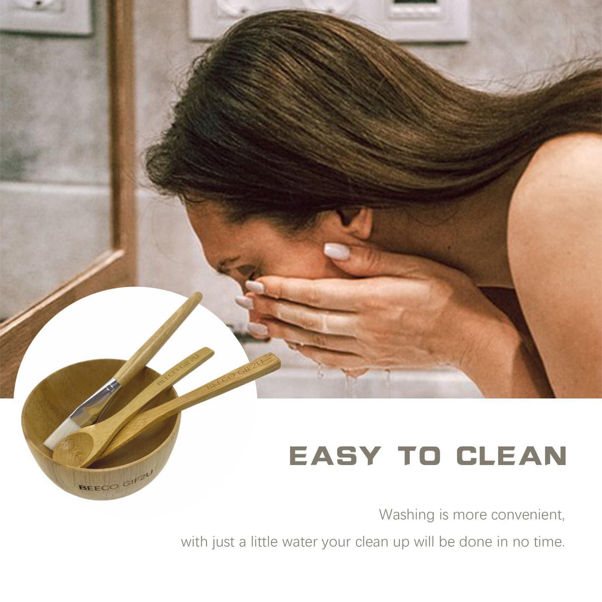 BEECO GIF2U Face Mask Mixing Bowl Set Bamboo,8 Pcs Diy Facemask Mixing Tool Kit With Facial Mask Bowl,Spatula,Spoon,Brus