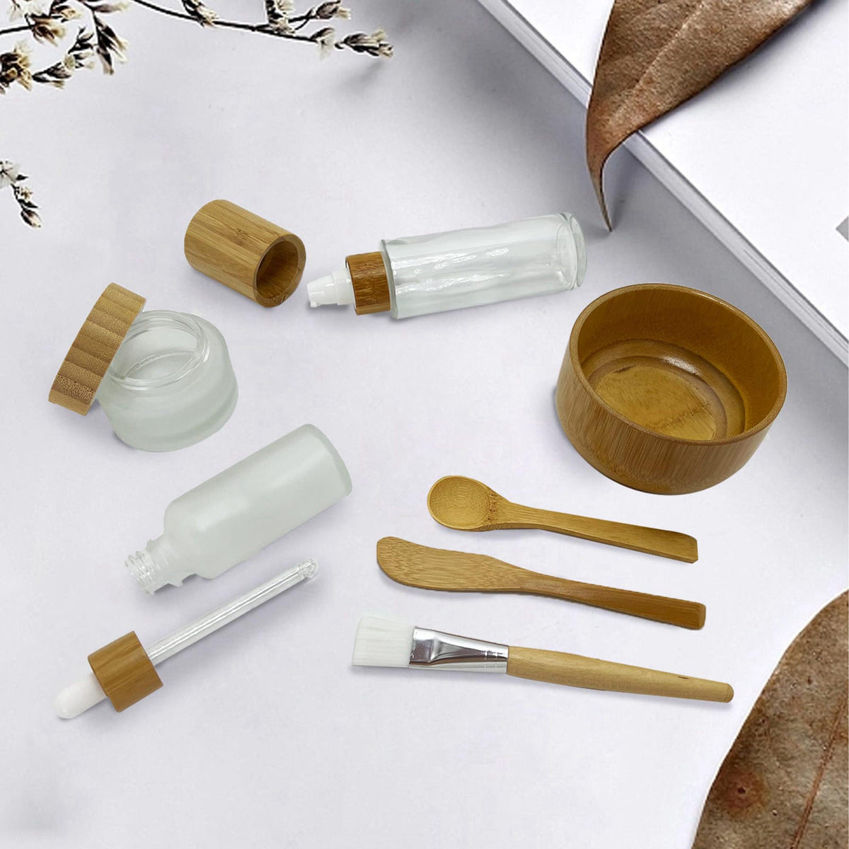 BEECO GIF2U Face Mask Mixing Bowl Set Bamboo,8 Pcs Diy Facemask Mixing Tool Kit With Facial Mask Bowl,Spatula,Spoon,Brus