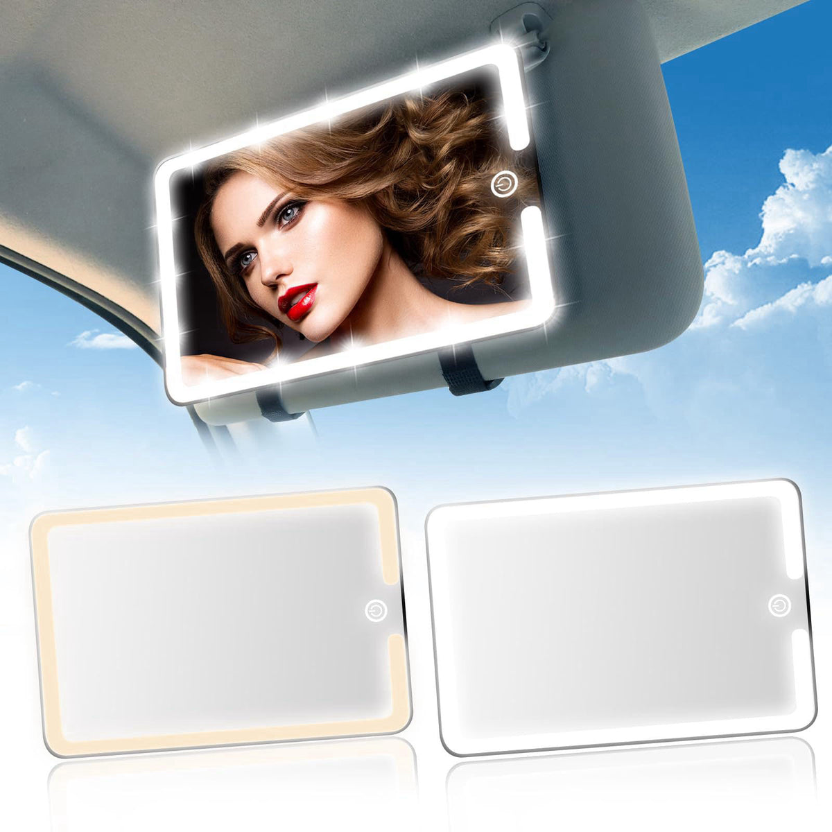 saiggnyy 2PCS LED Mirror for Car Sun Visor Accessories,Mid-Size Car Visor Mirrors with 3-Color Dimmable Lights,Lighted R