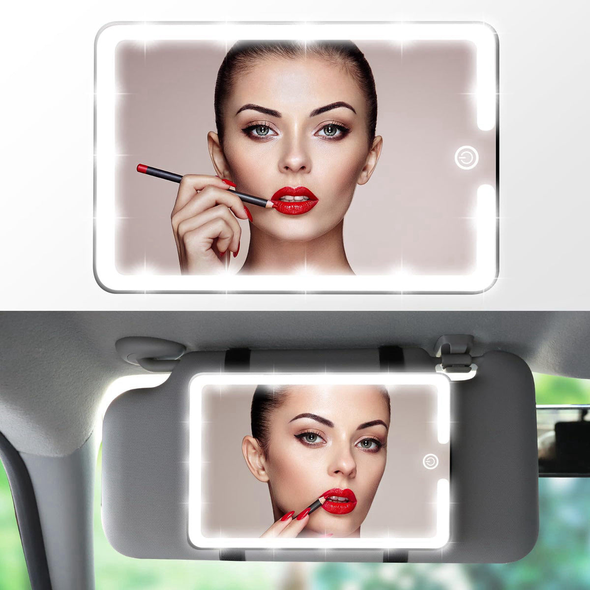 saiggnyy 2PCS LED Mirror for Car Sun Visor Accessories,Mid-Size Car Visor Mirrors with 3-Color Dimmable Lights,Lighted R