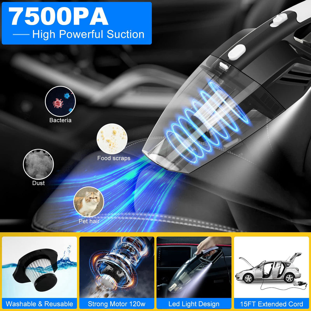 AUTODECO 20Pcs Car Cleaning Kit, Interior Detailing Kit with High Power Handheld Vacuum, Detailing Brush Set, Windshield