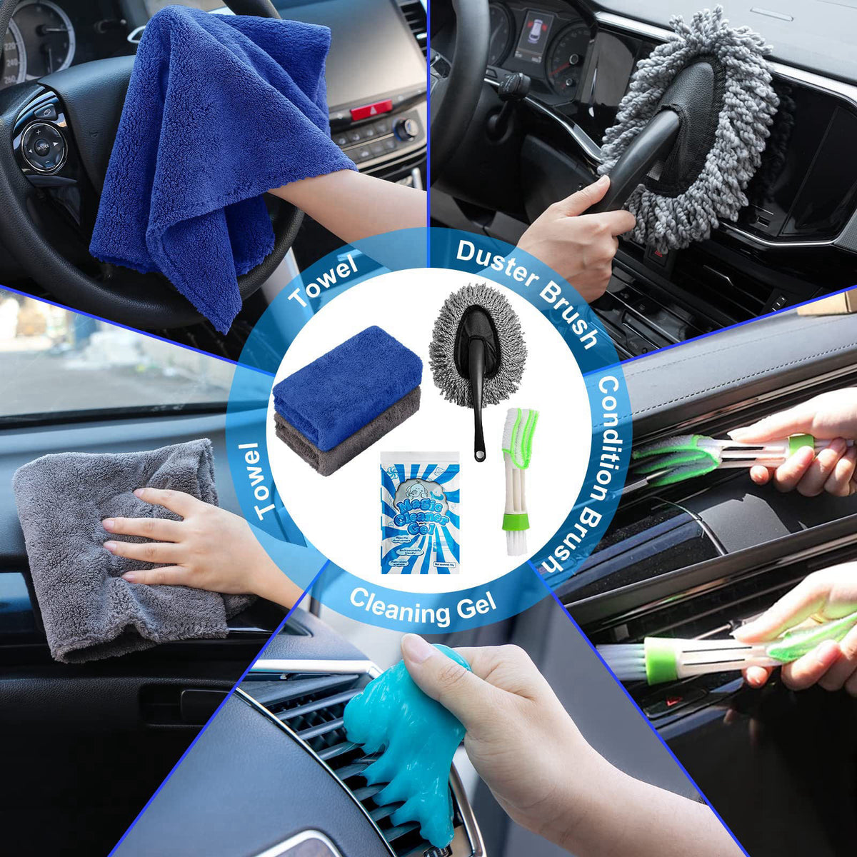 AUTODECO 20Pcs Car Cleaning Kit, Interior Detailing Kit with High Power Handheld Vacuum, Detailing Brush Set, Windshield
