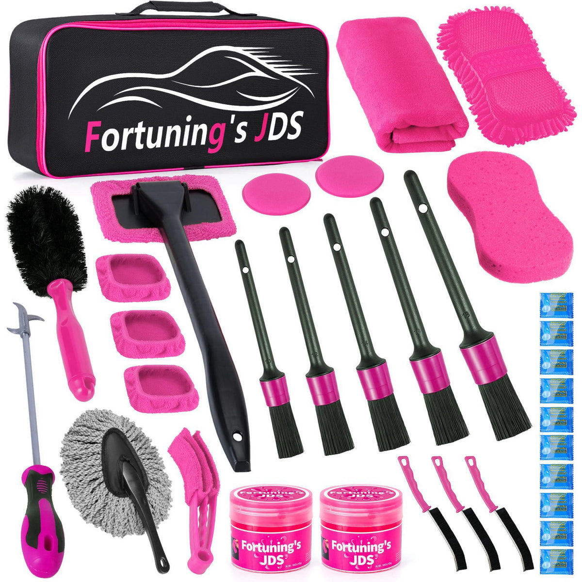Fortuning's JDS 34PCS Car Detailing Brush Set, Car Detailing Kit, Car Detailing Brushes, Car Cleaning Kit, Professional 