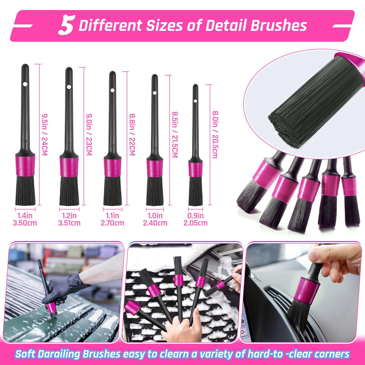 Fortuning's JDS 34PCS Car Detailing Brush Set, Car Detailing Kit, Car Detailing Brushes, Car Cleaning Kit, Professional 