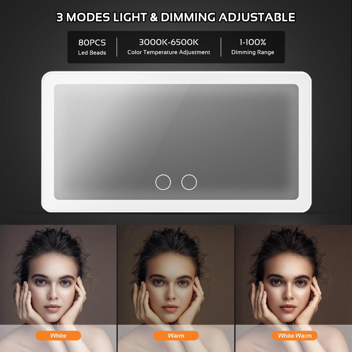 Vanmirr 2PCS Car Sun Visor Vanity Mirror with 3 Light Modes & 80 LEDs Rechargeable – full view
