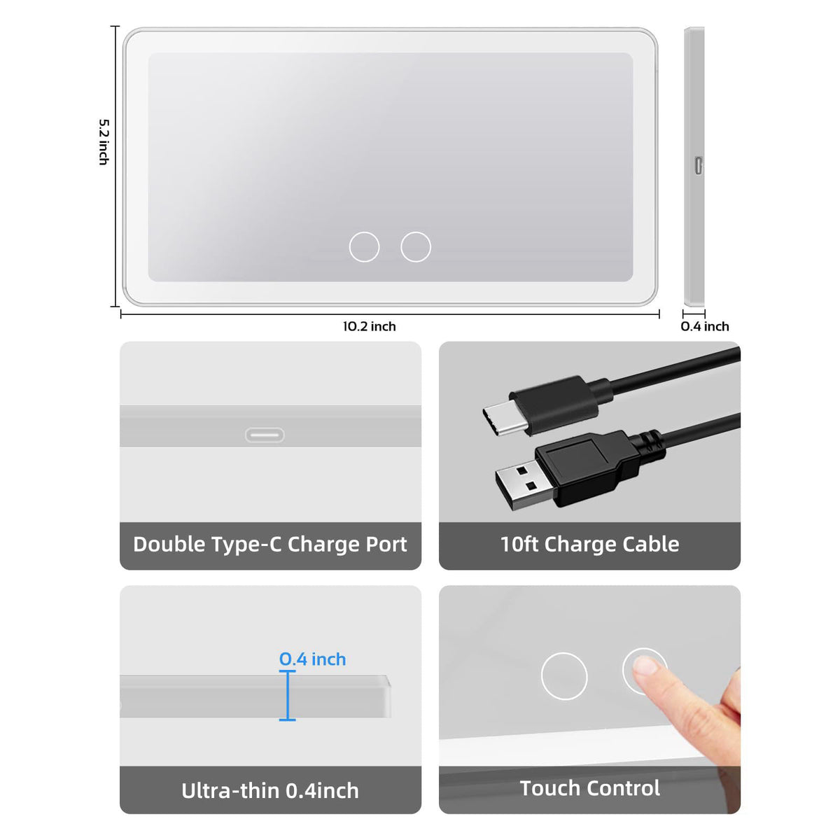 Vanmirr 2PCS Car Sun Visor Vanity Mirror with 3 Light Modes & 80 LEDs Rechargeable – alternate angle