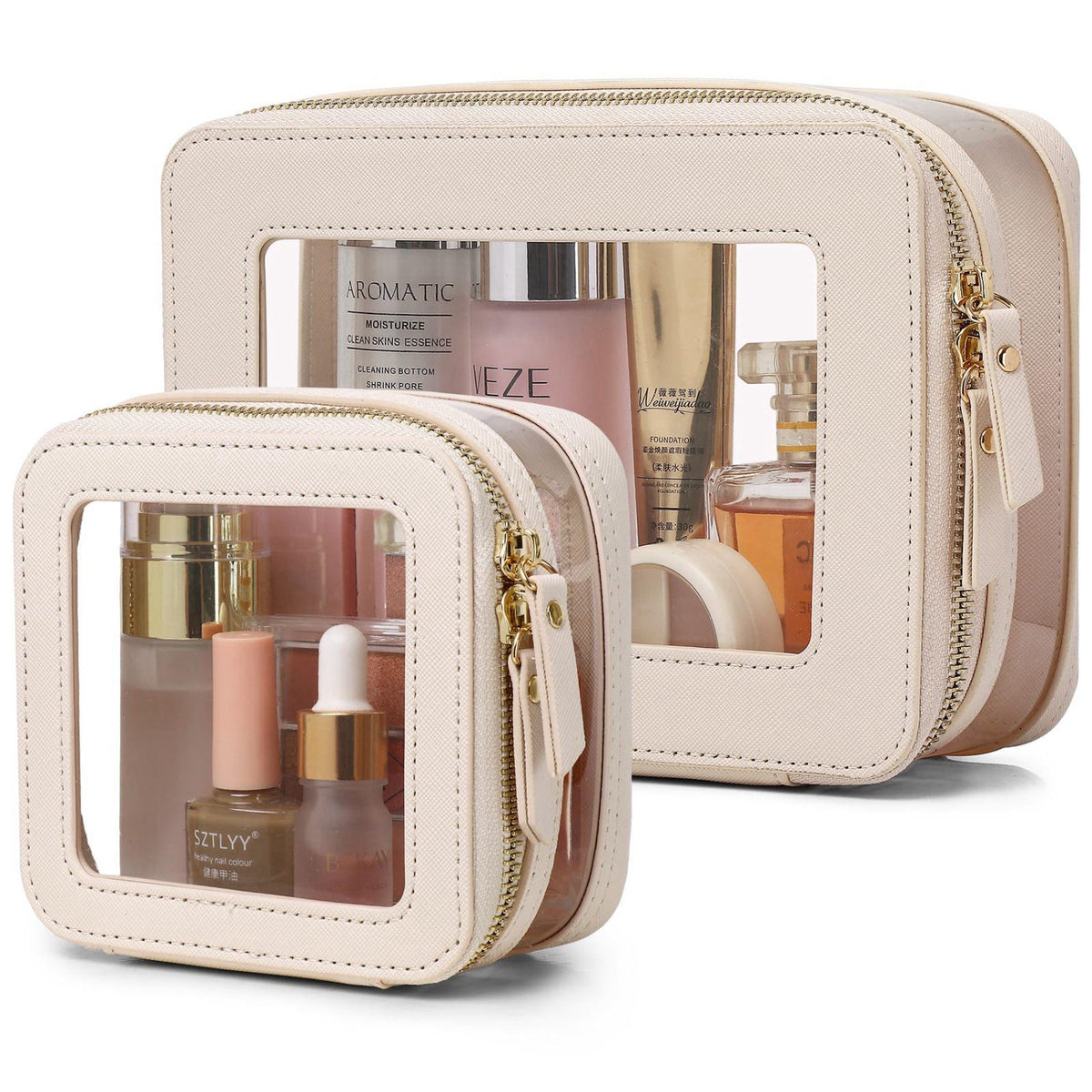 Pinkmik Clear Makeup Bag with Zipper, Beige, M+MINI-1