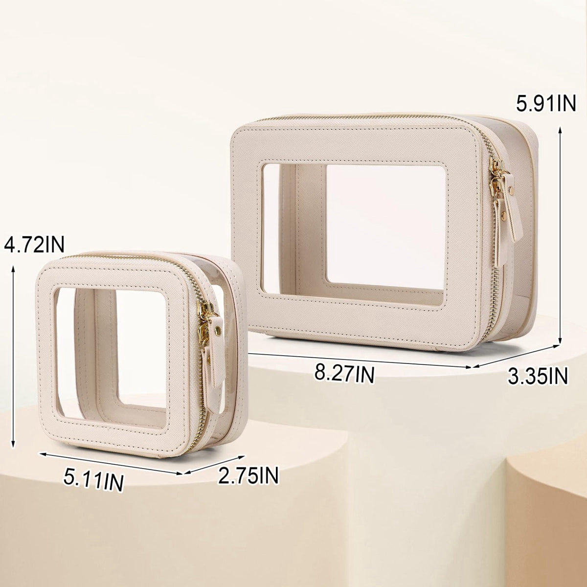 Pinkmik Clear Makeup Bag with Zipper, Beige, M+MINI-1 – full view
