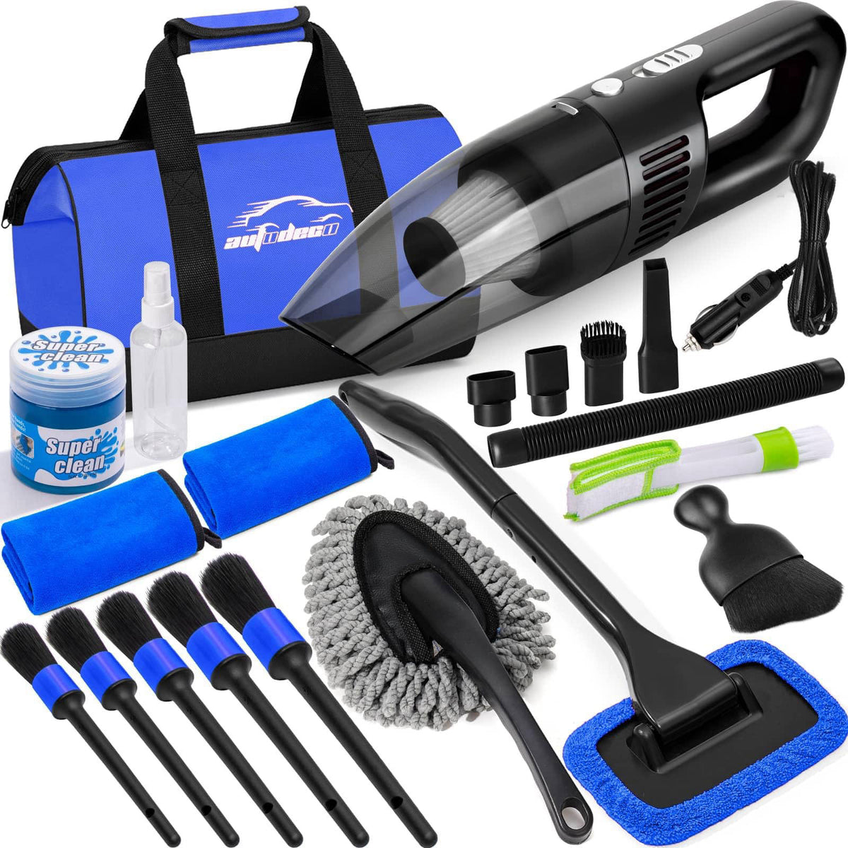 AUTODECO Car Cleaning Kit, Car Vacuum Interior Detailing Cleaner Kit with High Power Handheld Vacuum, Brush Set, Windshi
