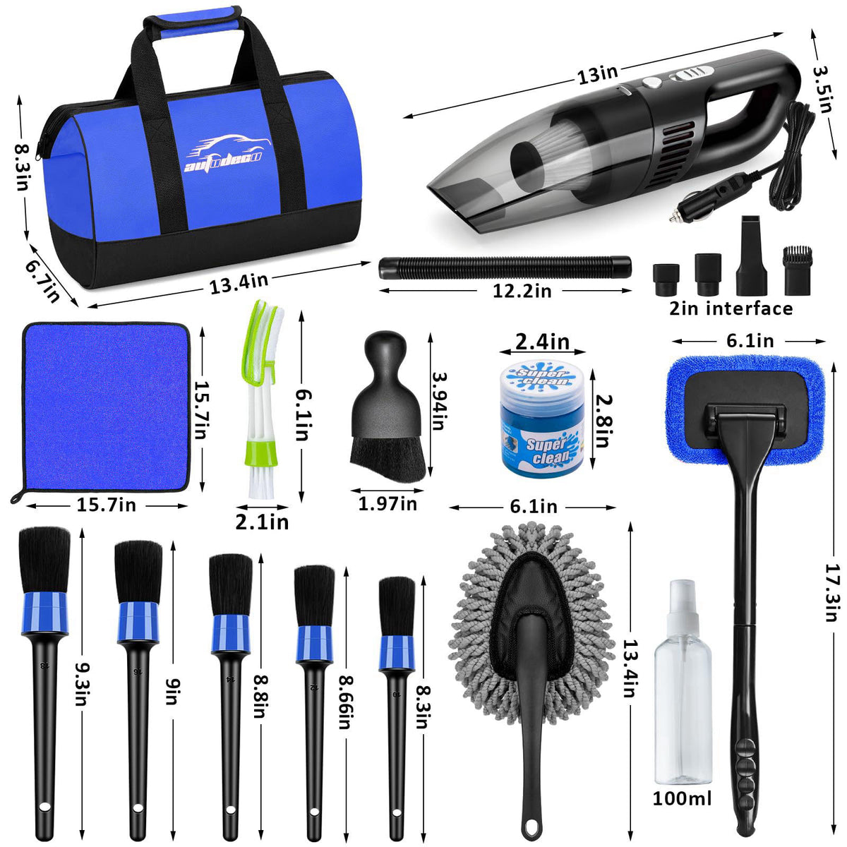 AUTODECO Car Cleaning Kit, Car Vacuum Interior Detailing Cleaner Kit with High Power Handheld Vacuum, Brush Set, Windshi