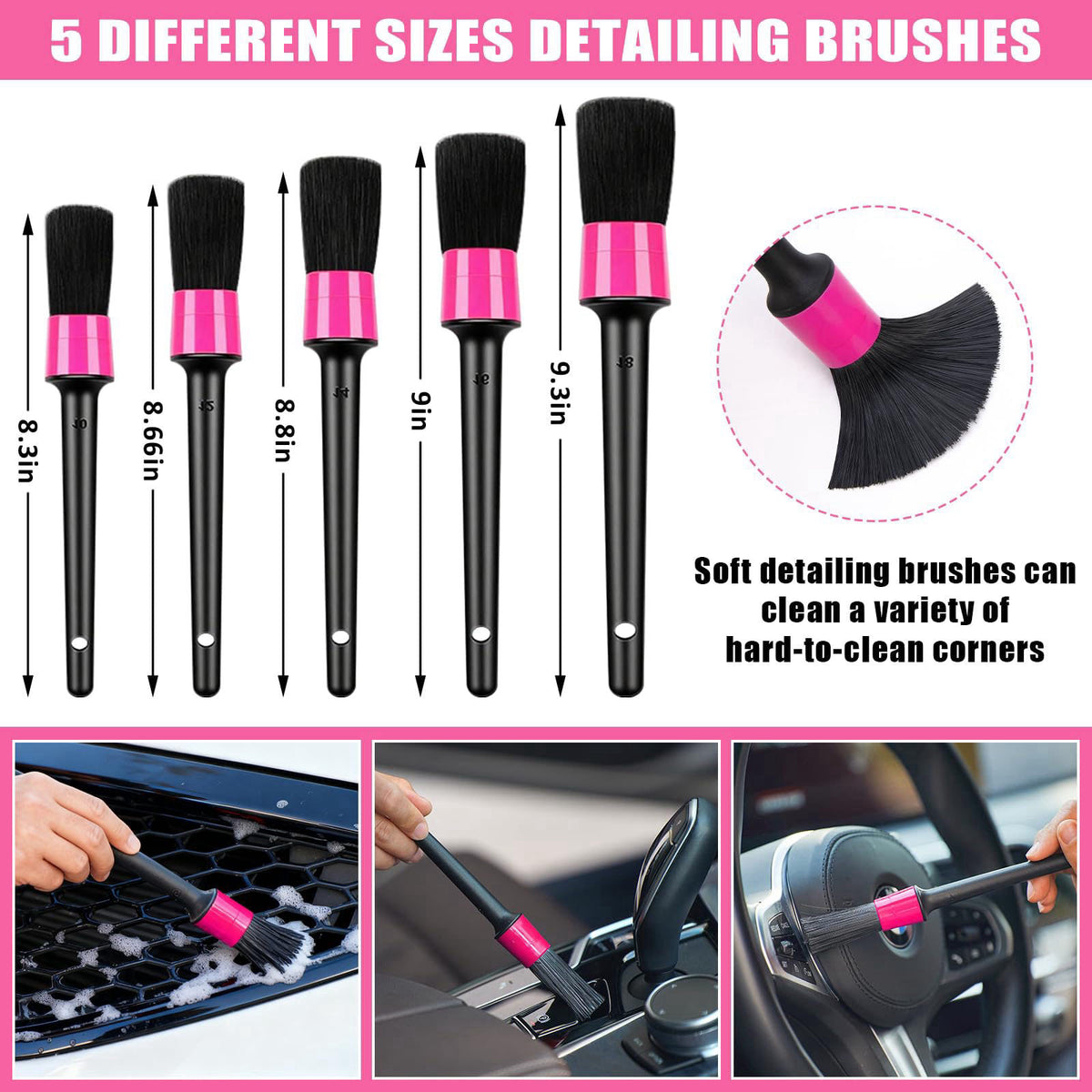 AUTODECO Windshield Cleaner Tool, 17Pcs Car Interior Detailing Kit, Detailing Brush, Towels, Duster, Car Cleaning Kit In