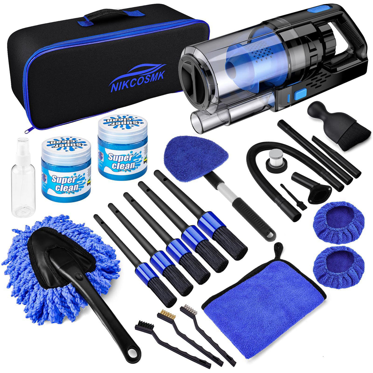 NIKCOSMK 17pcs Car Detailing Kit Interior Cleaner, Car Interior Cleaning Kit with Handheld Car Vacuum, Car Detailing Bru