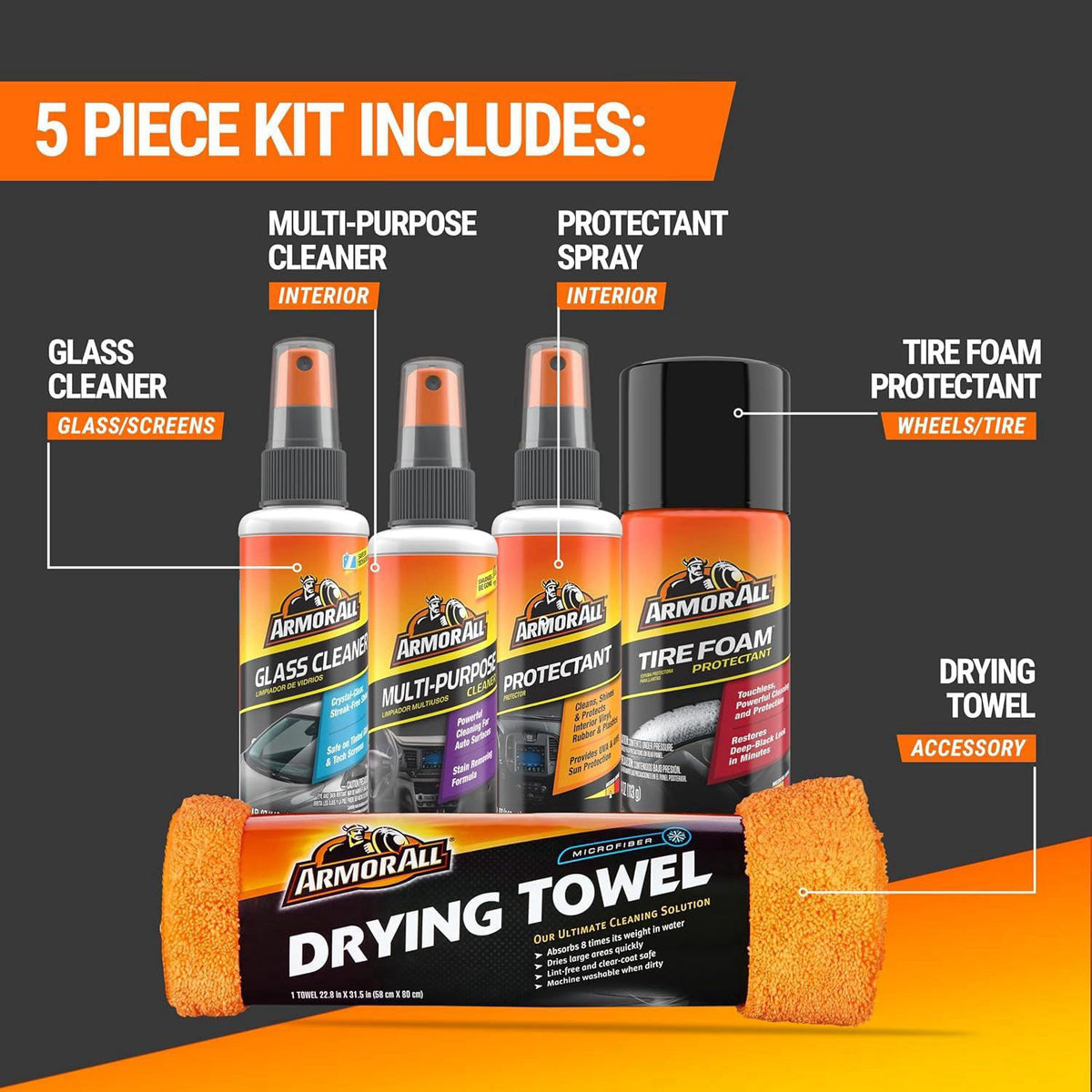 Armor All Car Cleaning Kit, Interior and Exterior, 5-Piece Kit – close-up detail