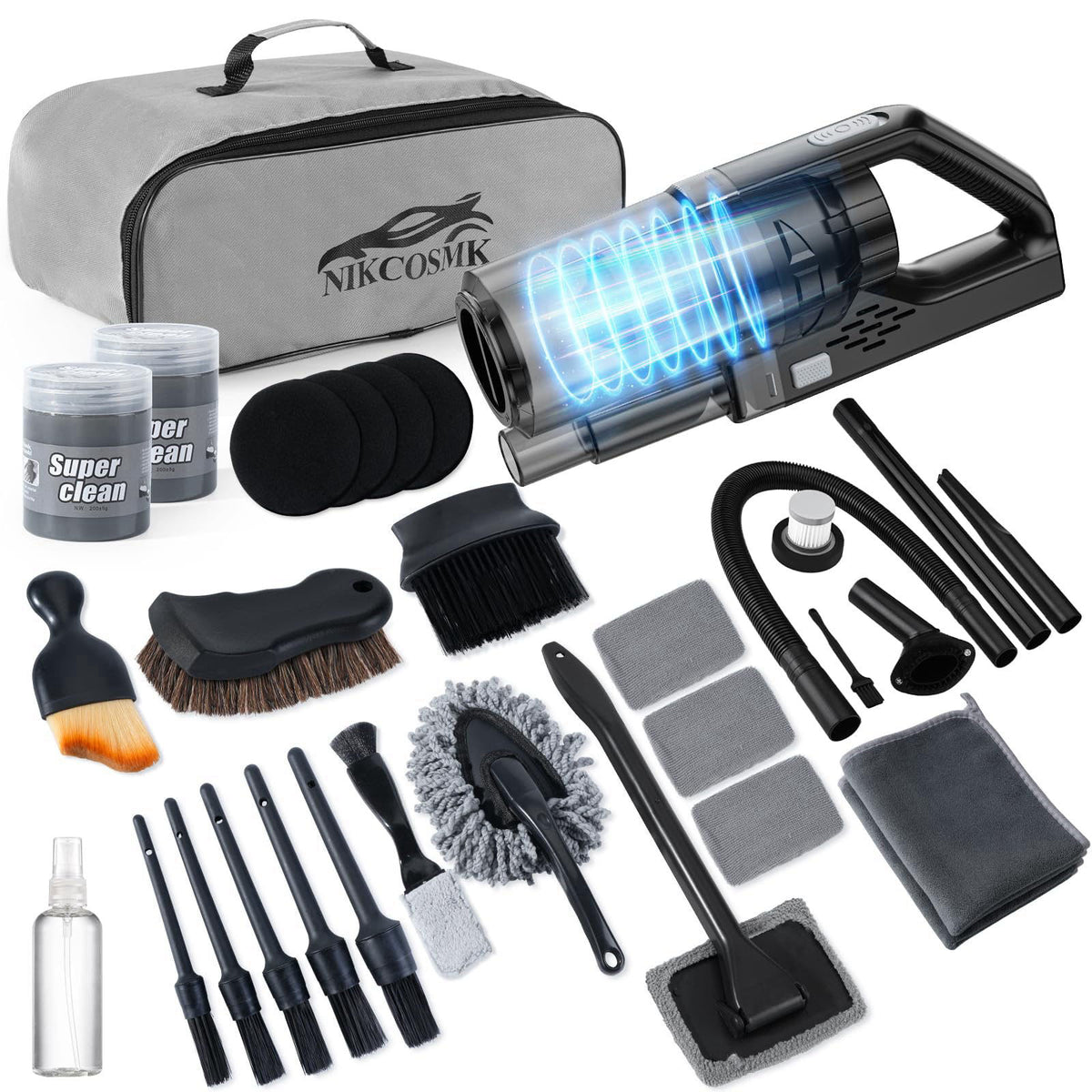 NIKCOSMK Car Cleaning Kit, Car Detailing Kit with Car Vacuum 8000PA High Suction, Car Interior Cleaning Supplies with De