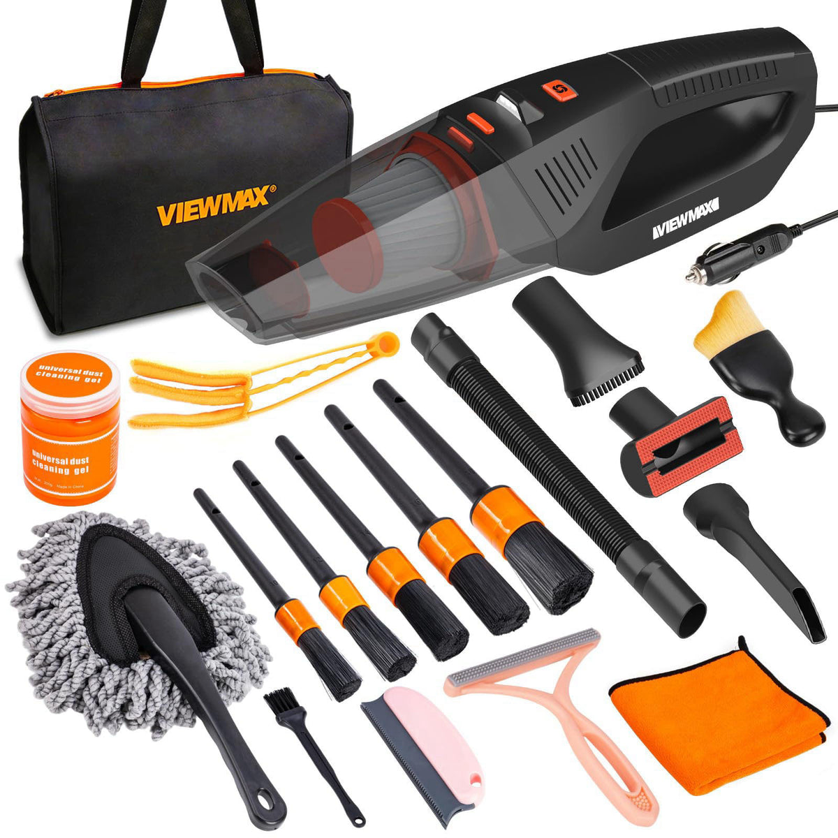 Viewmax Car Cleaning Kit 19Pcs, Car Interior Detailing Kit with 12000PA High Power Handheld 12V Corded Vacuum, Detailing