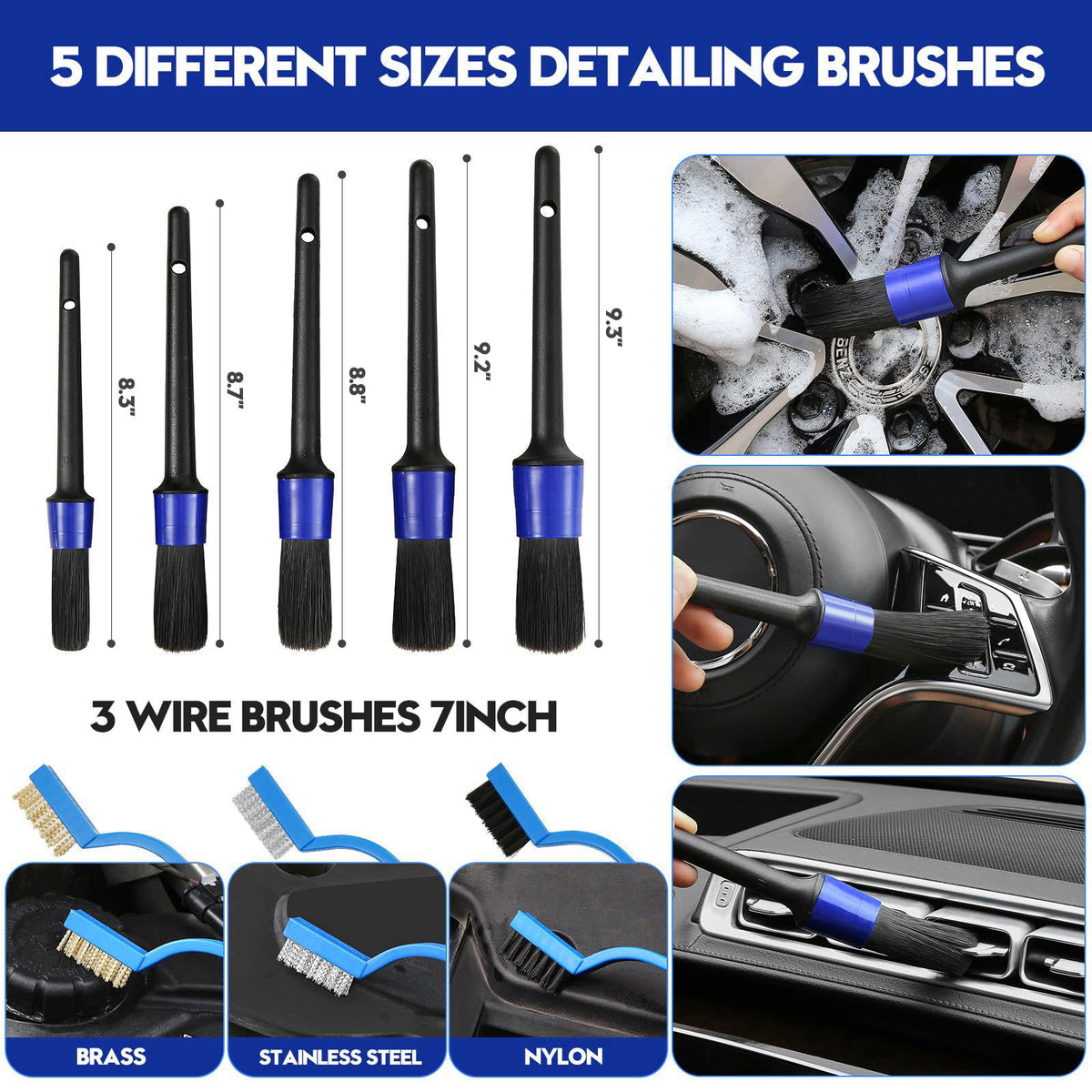 Qydipclin 23Pcs Car Detailing Kit Detailing Brush Set Car Wash Cleaning Kit Blue – packaging and label