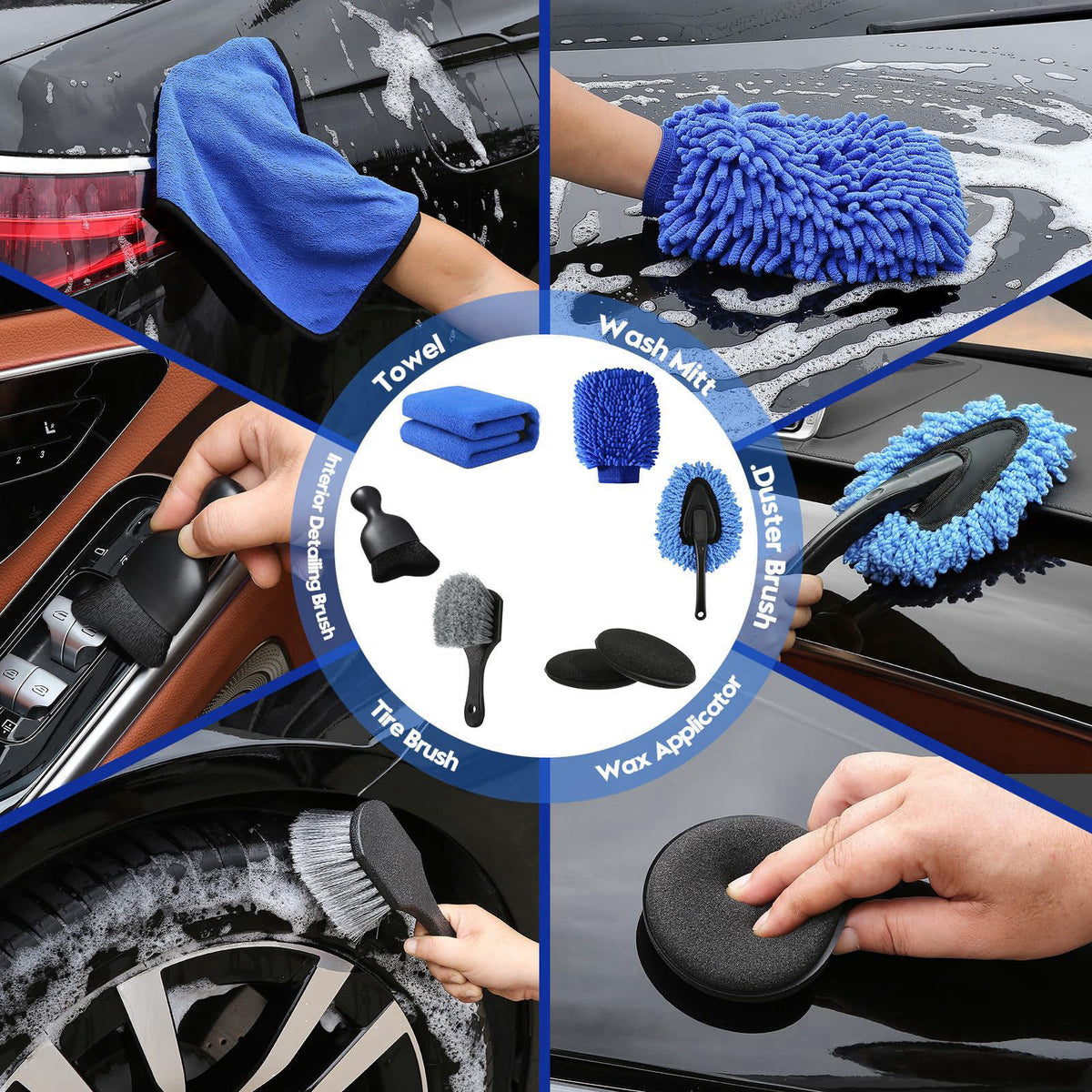 Qydipclin 23Pcs Car Detailing Kit Detailing Brush Set Car Wash Cleaning Kit Blue – full view