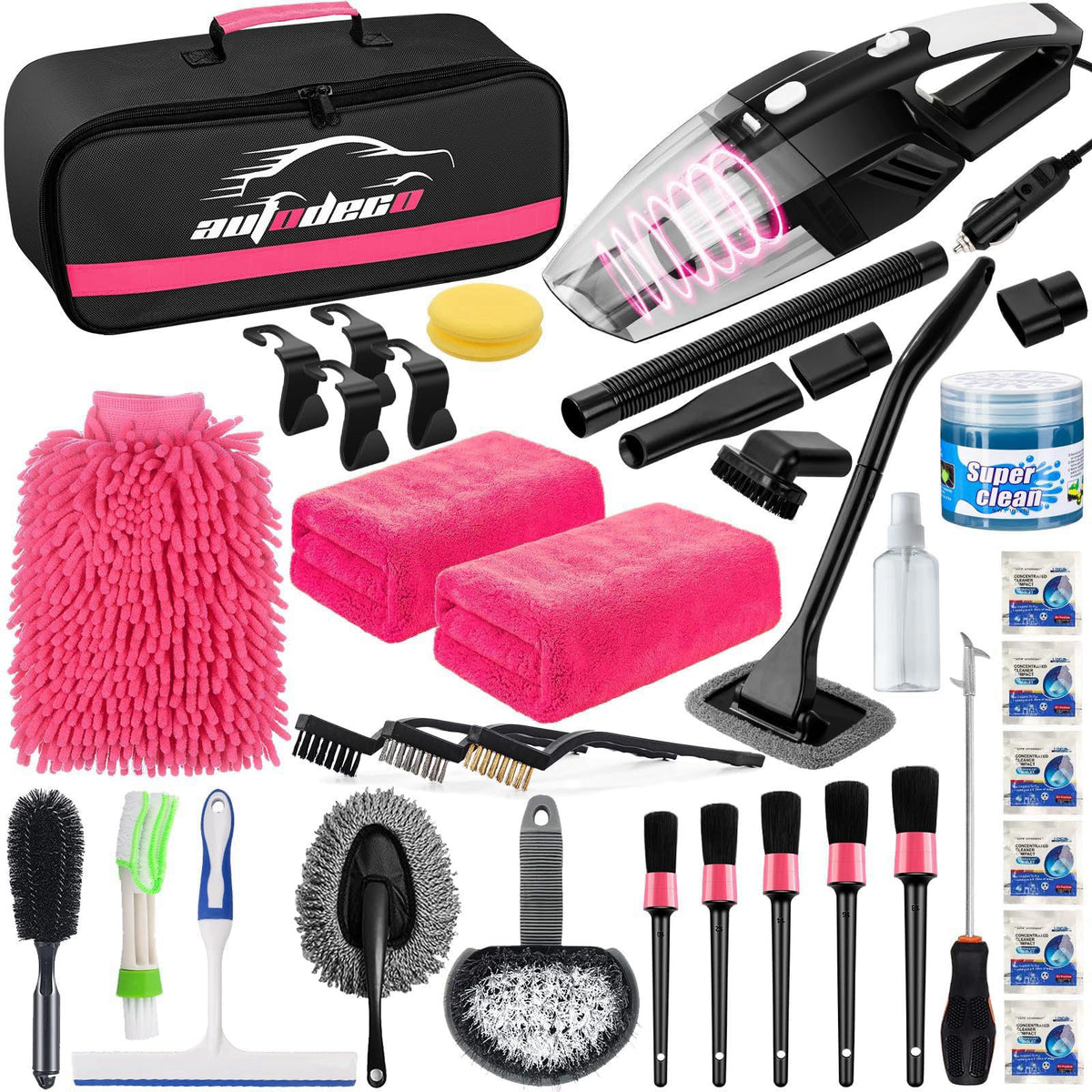AUTODECO 39Pcs Car Cleaning Kit, Interior Detailing Kit with High Power Handheld Vacuum, Detailing Brush Set, Windshield