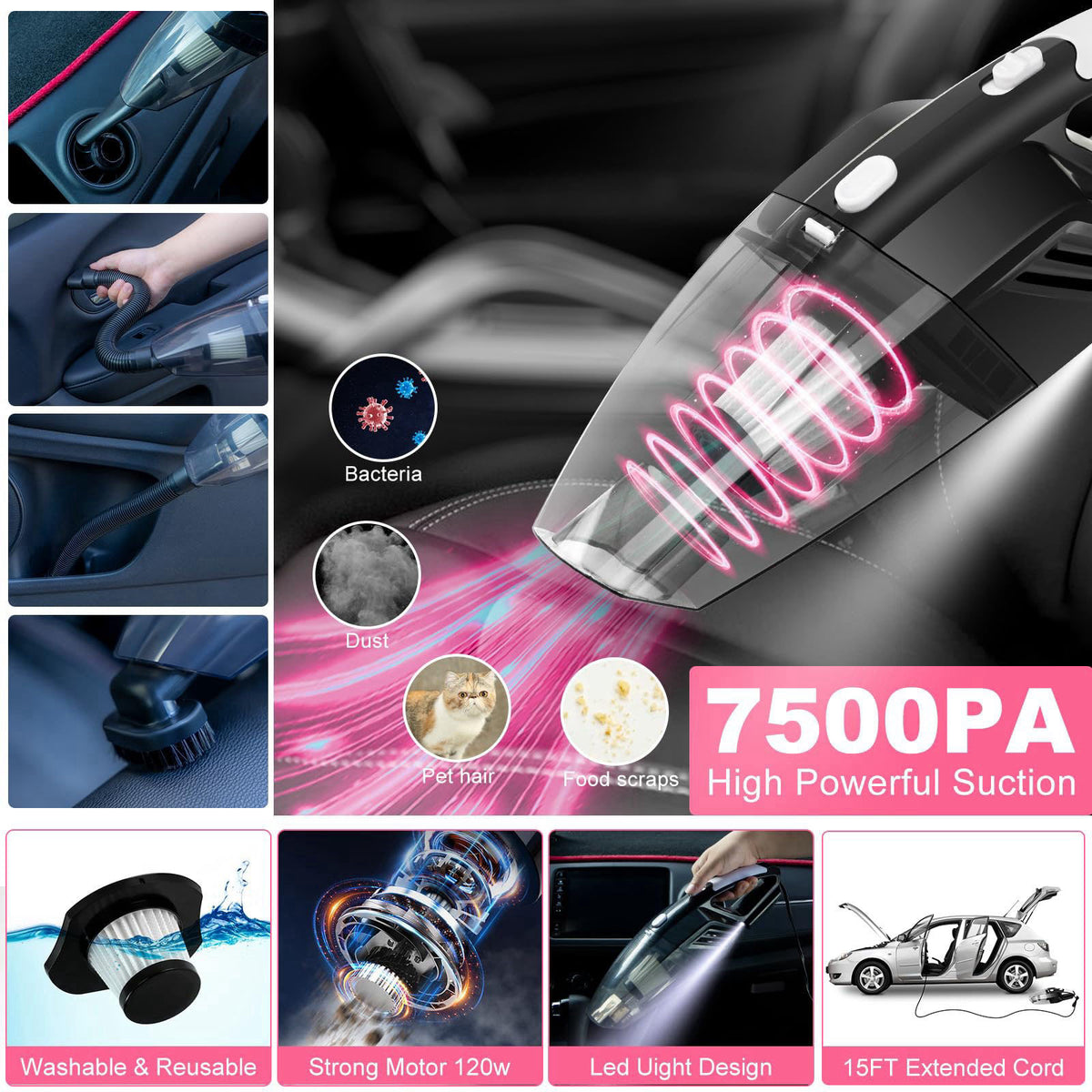 AUTODECO 39Pcs Car Cleaning Kit, Interior Detailing Kit with High Power Handheld Vacuum, Detailing Brush Set, Windshield