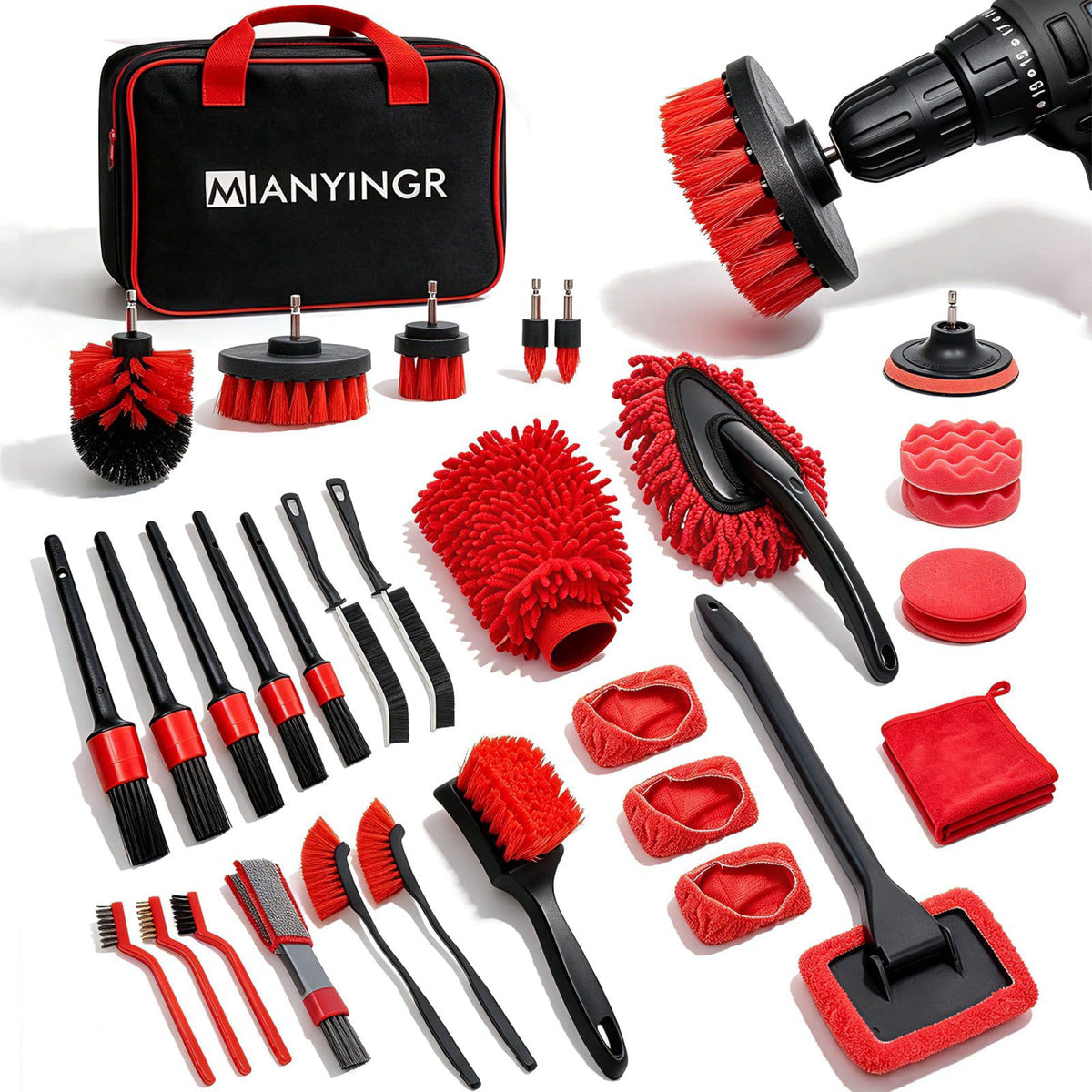 MIANYINGR 32Pcs Car Detailing Kit with Drill Brush, Interior Cleaning Brush Set – product photo (Detailing Tools)