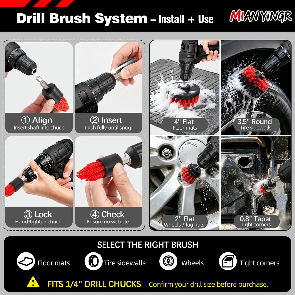 MIANYINGR 32Pcs Car Detailing Kit with Drill Brush, Interior Cleaning Brush Set – close-up detail
