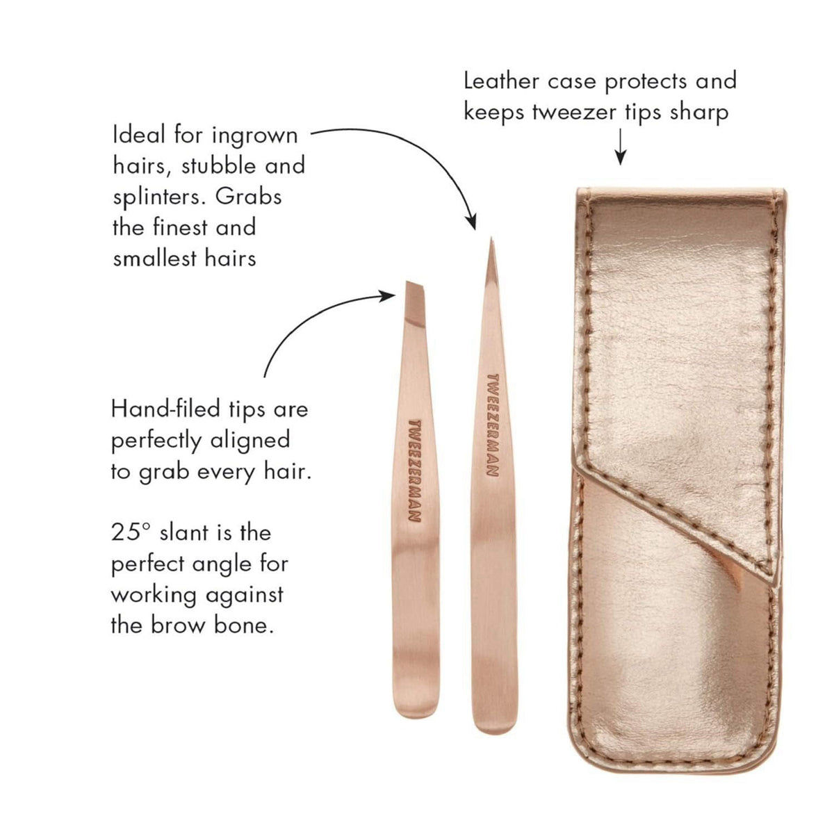 Tweezerman Petite Tweeze Set for Eyebrows with Travel Case Rose Gold – alternate angle