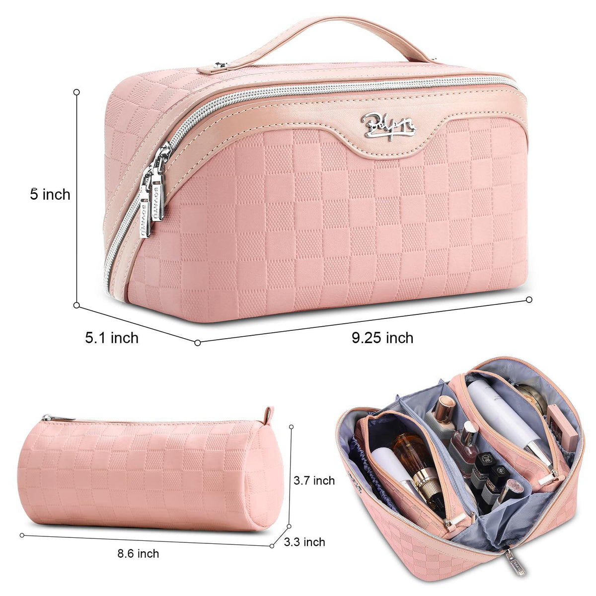 BOYATU Travel Makeup Bag Organizer: 180°Open-Flat 3 Pcs Make up Bags Set – packaging and label