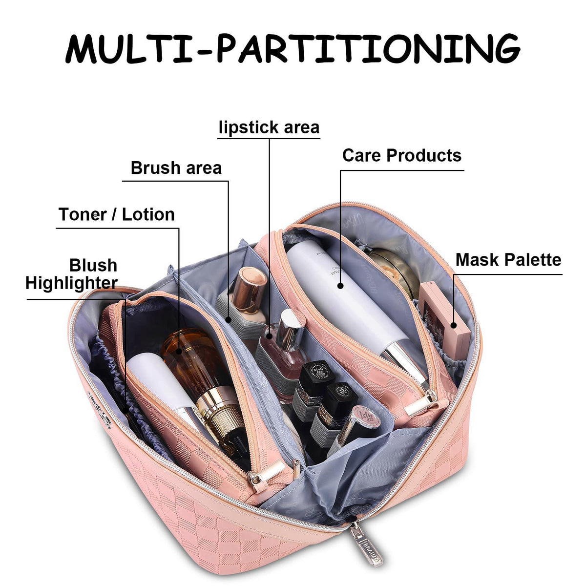 BOYATU Travel Makeup Bag Organizer: 180°Open-Flat 3 Pcs Make up Bags Set – alternate angle