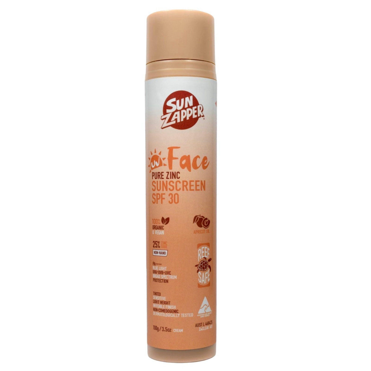 Sun Zapper Face Pure Zinc Sunscreen SPF 30 Pump 100g – close-up detail