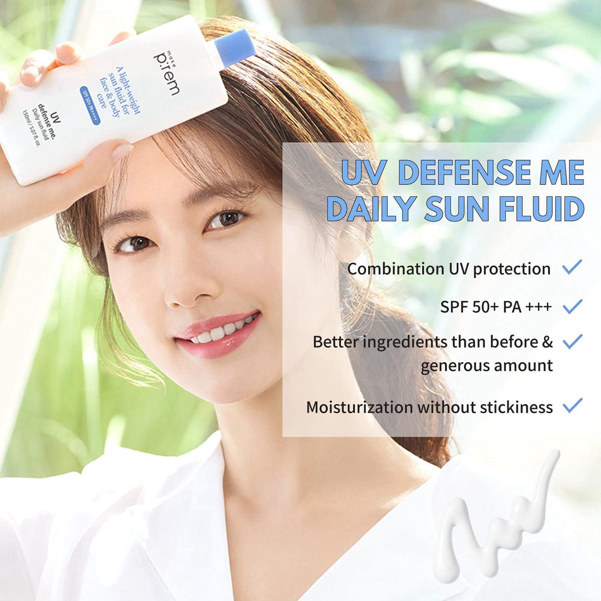 MAKEP:REM MAKEPREM Defense Me Daily Vegan Sun Fluid Non-greasy Calming Hydrating SPF 50+PA++++ Sunblock Reef-safe UV Bro