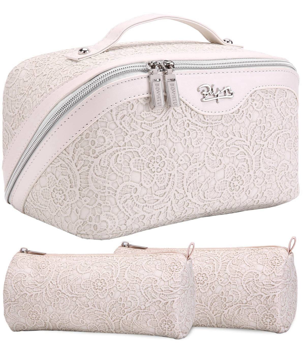 BOYATU Travel Makeup Bags Cosmetic Organizer Bag: 3 Pcs Set Large Capacity Make up Bag with Compartments - Waterproof Le