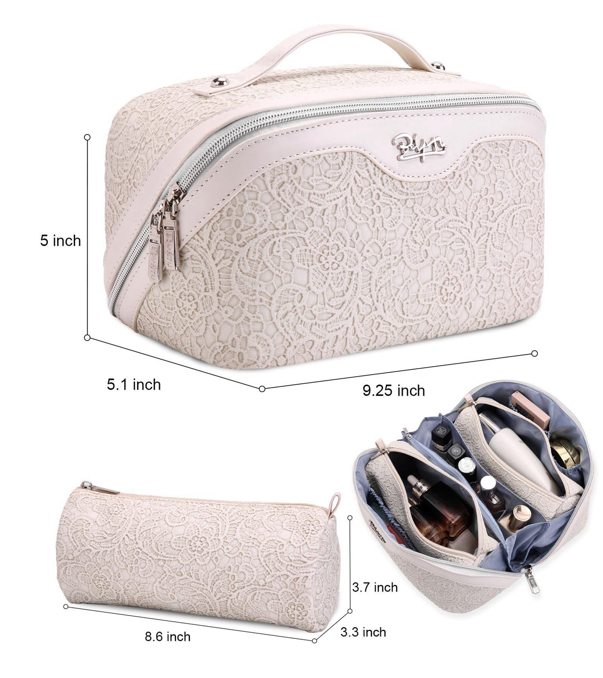 BOYATU Travel Makeup Bags Cosmetic Organizer Bag: 3 Pcs Set Large Capacity Make up Bag with Compartments - Waterproof Le