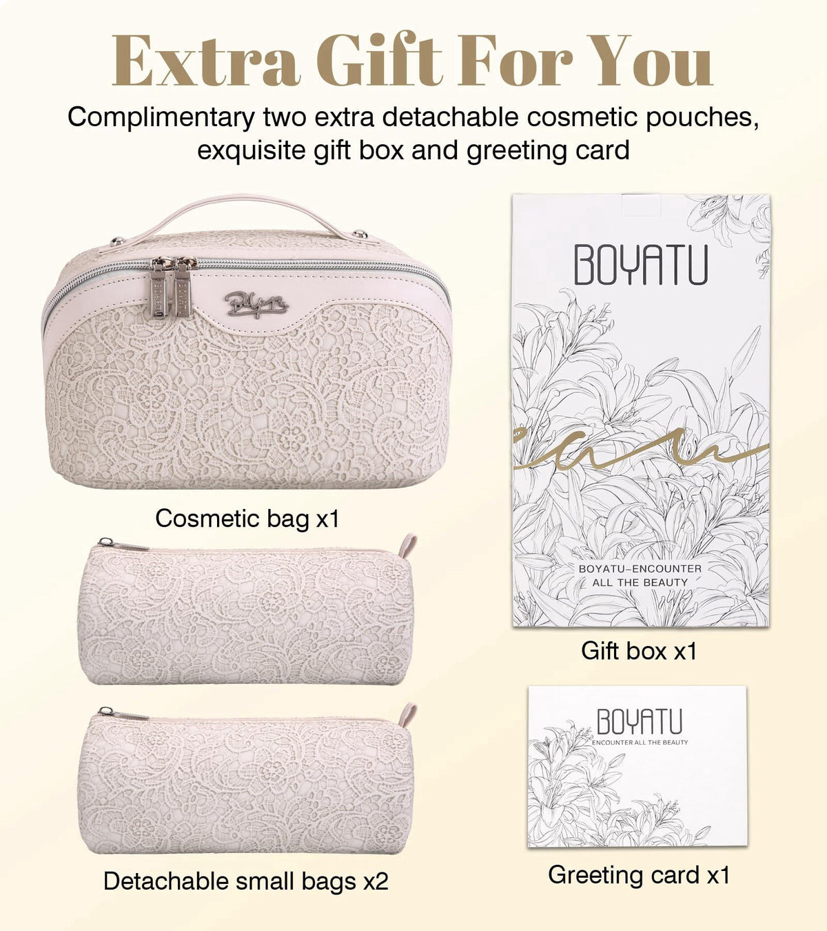 BOYATU Travel Makeup Bags Cosmetic Organizer Bag: 3 Pcs Set Large Capacity Make up Bag with Compartments - Waterproof Le