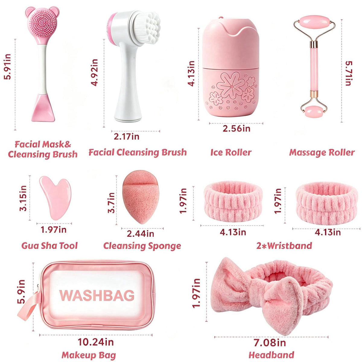CLRDZN Skincare Tools Set with Face Cleansing Brush, Ice Face Roller & Gua Sha Set – close-up detail in Pink