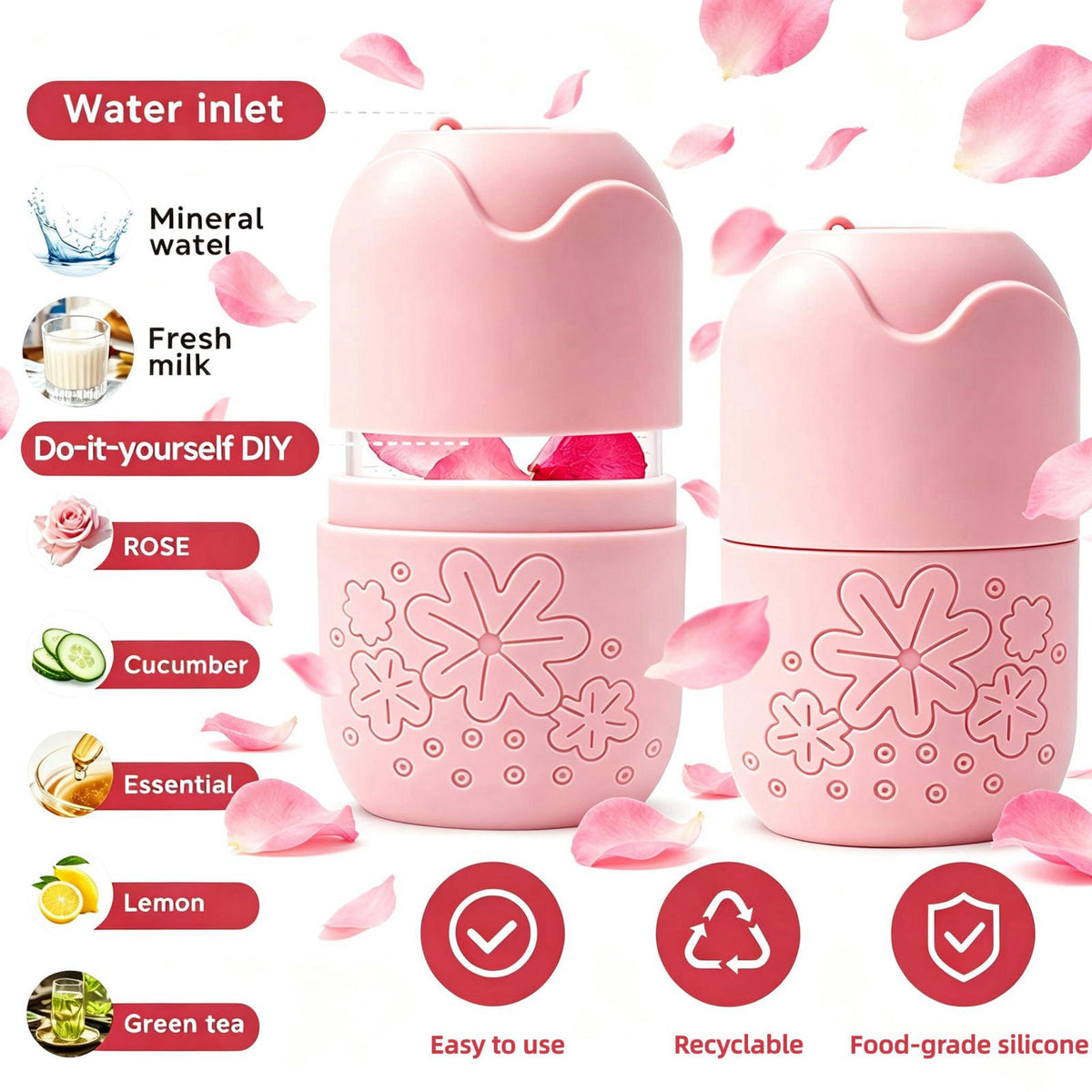CLRDZN Skincare Tools Set with Face Cleansing Brush, Ice Face Roller & Gua Sha Set – back view and specifications