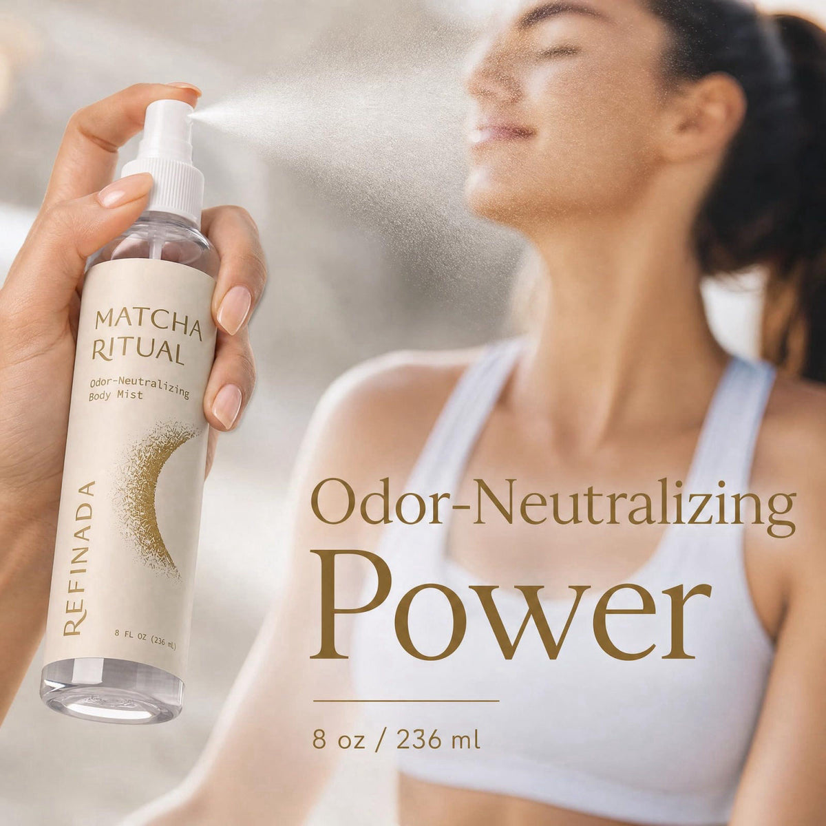 Refinada Matcha Ritual Post Workout Body Mist for Women | Odor Neutralizing Spray & Gym Essential | Clean Beauty Alcohol