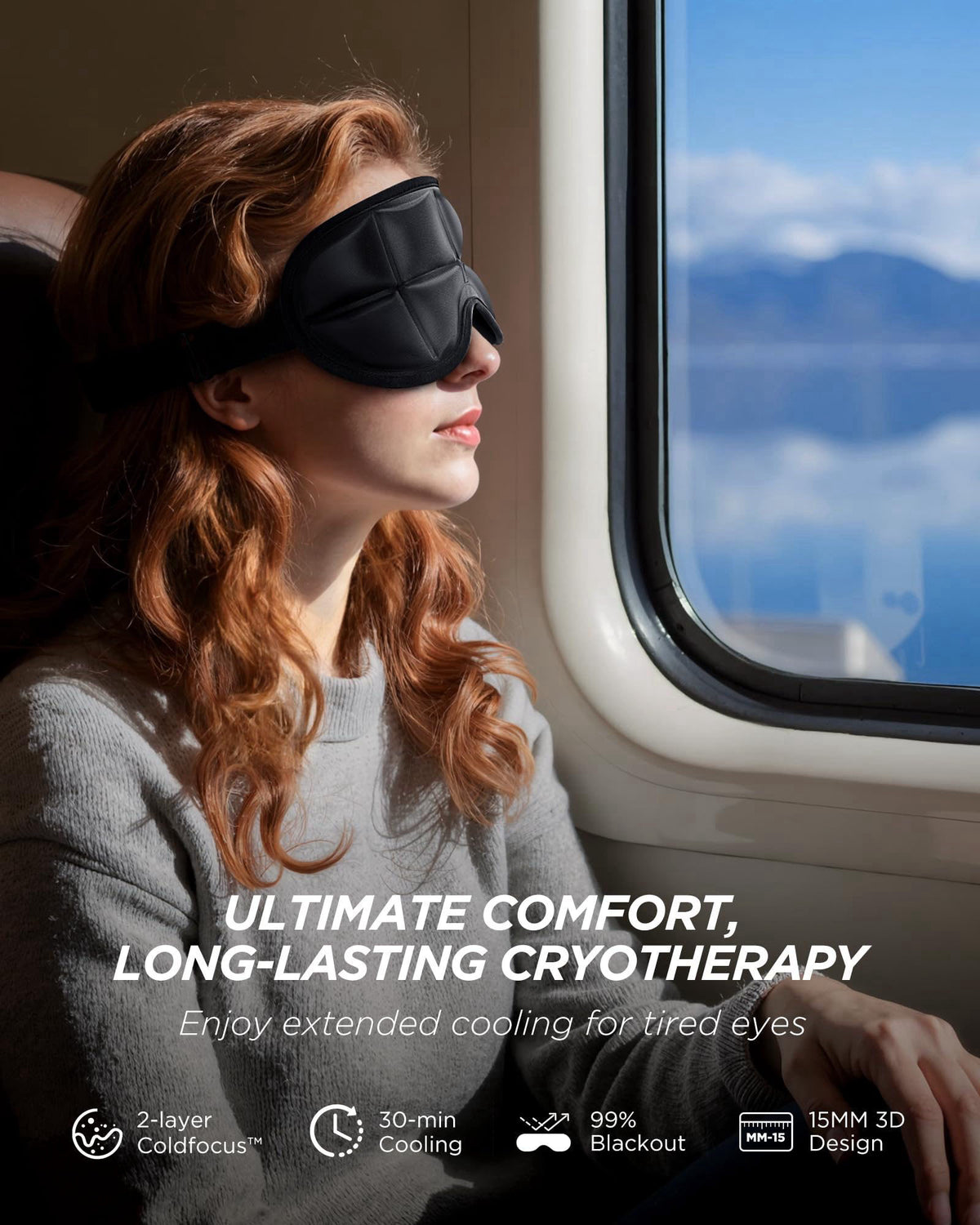 Tolaccea 3D Cooling Sleep Mask with Double Coldfocus Gel for Hot & Cold Therapy – close-up detail in Black 2 Packs