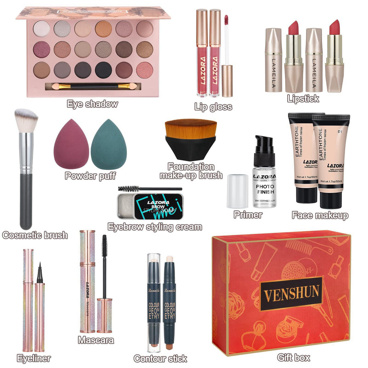 venshun Makeup Kit for Women Full Kit Makeup Sets for Teenagers Makeup Gift Set for Women Teen Girls Includes 18 Colors 