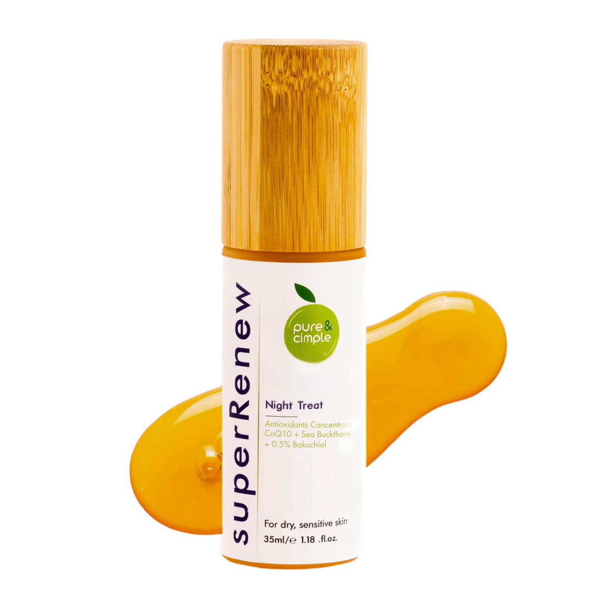 Pure & Cimple superRenew Retinol Alternative Organic Face Oil - Bakuchiol Night Oil with Sea Buckthorn, CoQ10, Squalane,