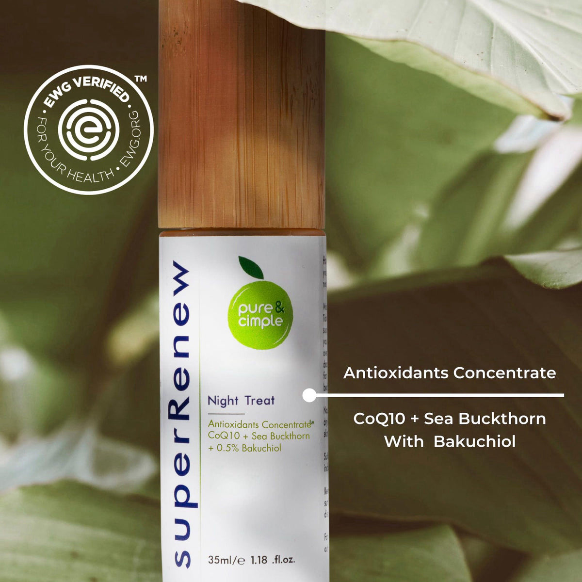 Pure & Cimple superRenew Retinol Alternative Organic Face Oil - Bakuchiol Night Oil with Sea Buckthorn, CoQ10, Squalane,