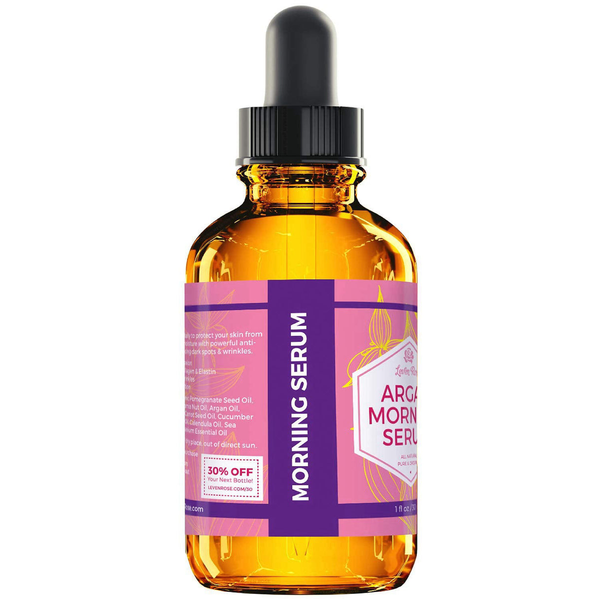 Leven Rose Moroccan Argan Oil Face Serum 1 oz - 100% Organic Hydrating Oil for Women - Anti-Aging Natural Serum for Wrin