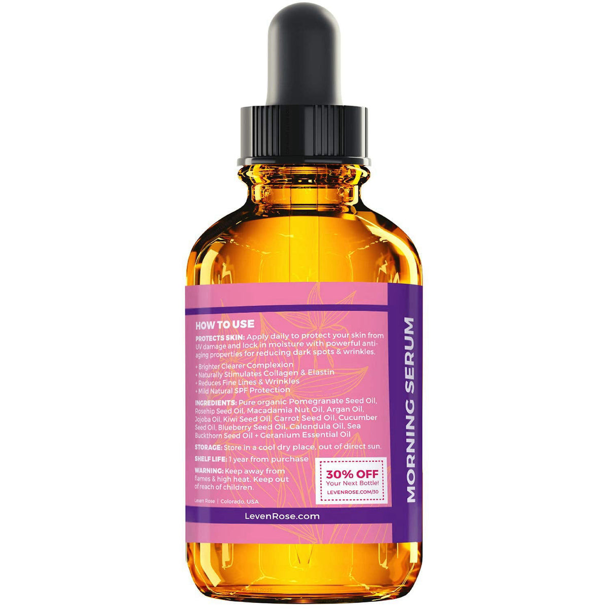 Leven Rose Moroccan Argan Oil Face Serum 1 oz - 100% Organic Hydrating Oil for Women - Anti-Aging Natural Serum for Wrin