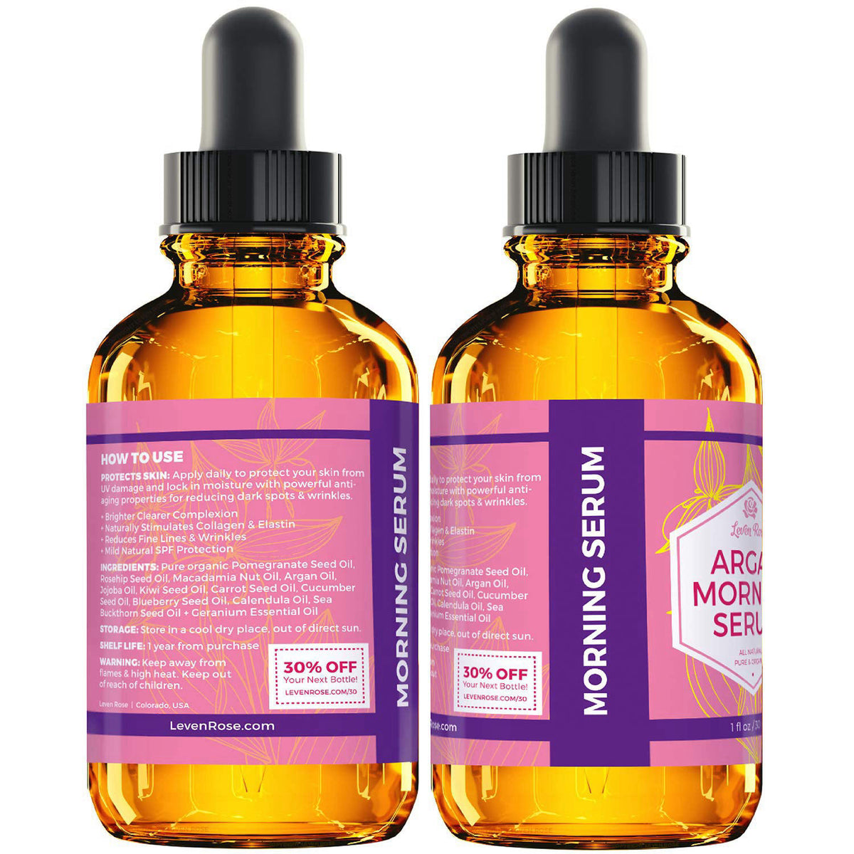 Leven Rose Moroccan Argan Oil Face Serum 1 oz - 100% Organic Hydrating Oil for Women - Anti-Aging Natural Serum for Wrin