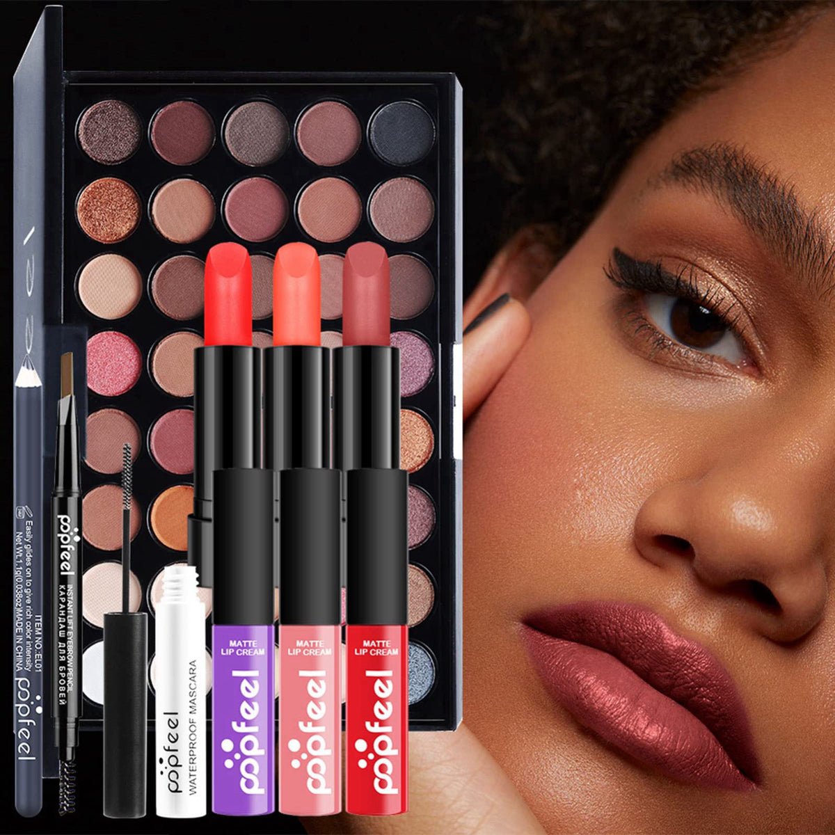 Joyeee Makeup Kit For Women Full Kit, Naked Shimmer Eyeshadow Palette, Waterproof Black Eyeliner & Mascara, Makeup Tools